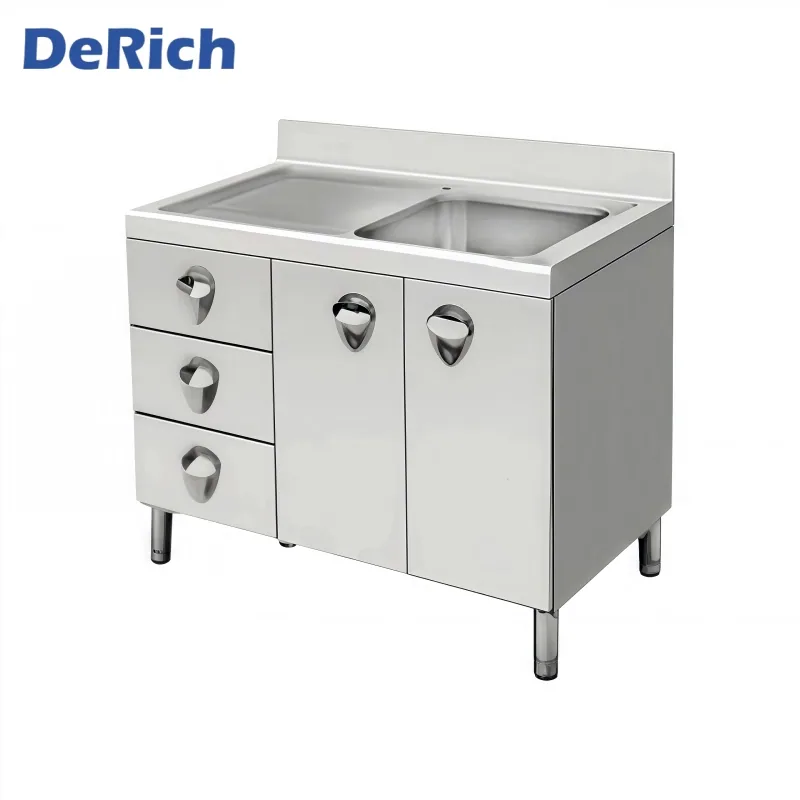 Derich Commercial Europe Стиль Нержавеющая сталь Кухня Одноместный раковина с. Шкаф для хранения/ящики для хранения воды и ресторанов