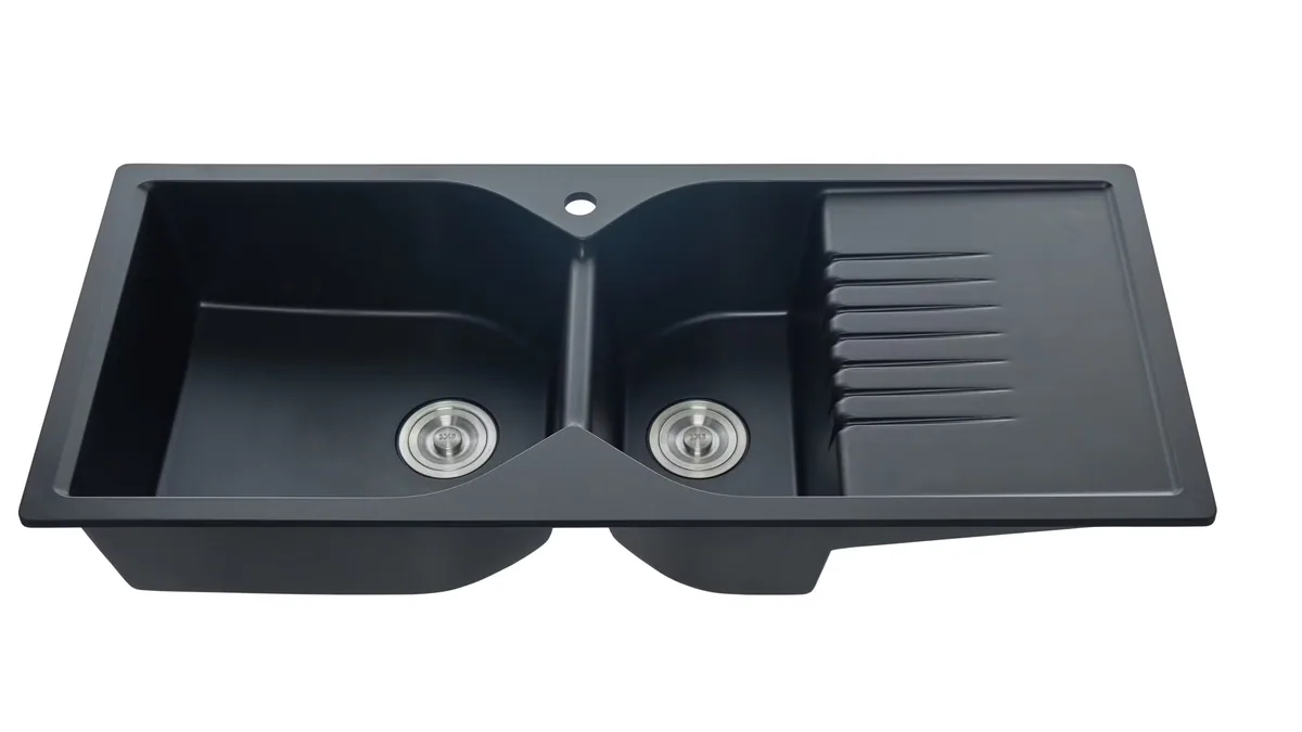 Высокая температура сопротивление камня черного гранита чаша Quarza с двойной раковиной на кухне