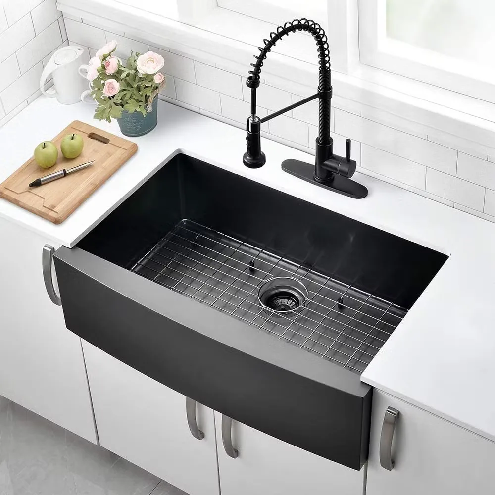 Кухонная раковина Upc Kitchenware Нано Черная Стандартного размера Одинарная чаша 304 Нержавеющая сталь Фронтальная ручная раковина для кухни