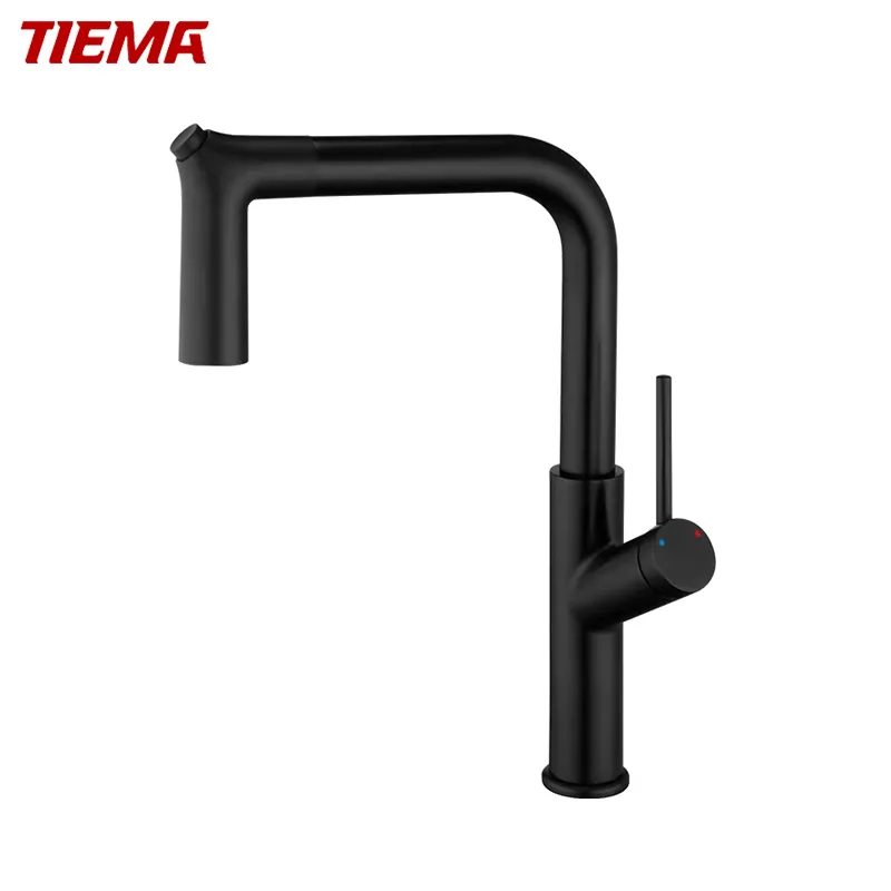 Кухонные смесители Tiema Luxury Black Water с бронзовой выдвижной лейкой