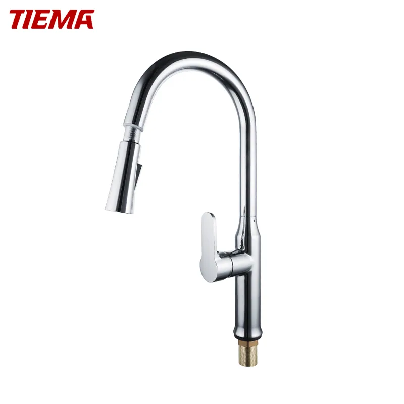 Кухонный смеситель Tiema с одним рычагом для горячей и холодной воды с выдвижным изливом