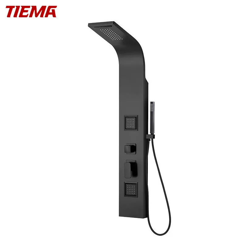 Душевая панель Tiema из алюминия в черном цвете, роскошная термостатическая душевая колонна