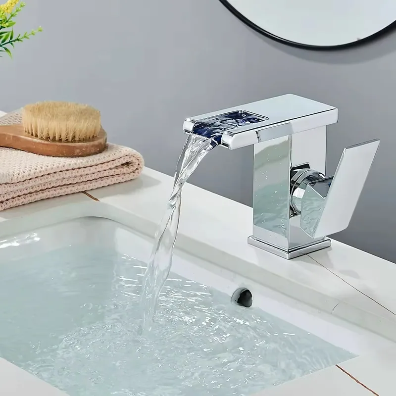 Бронзовый водопадный светодиодный смеситель для раковины, смеситель для холодной и горячей воды