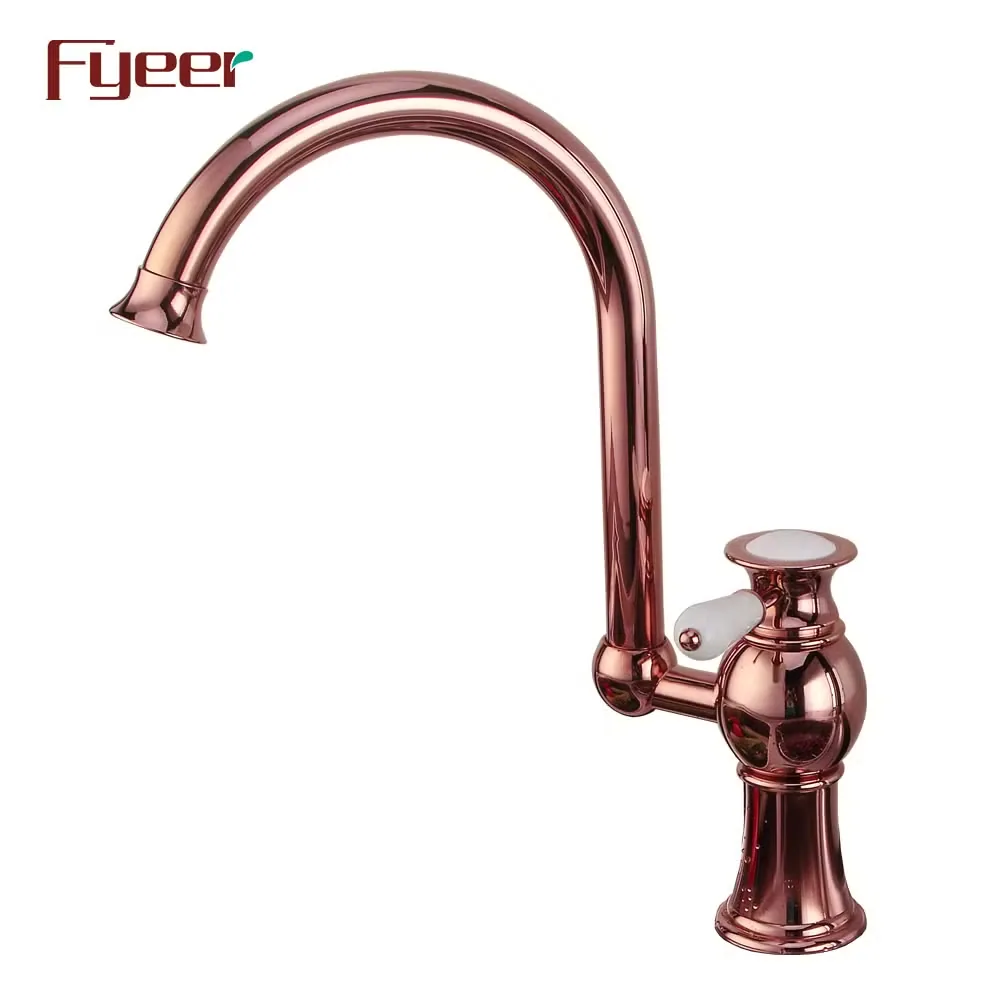 Кухонный смеситель Fyeer Rose Gold 360 с поворотным изливом для двойной раковины