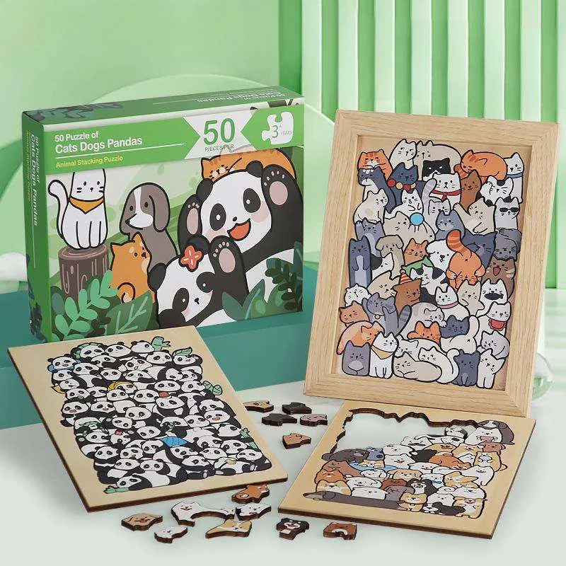 Деревянная игрушка-пазл с животными 50PCS для обучения детей распознаванию животных