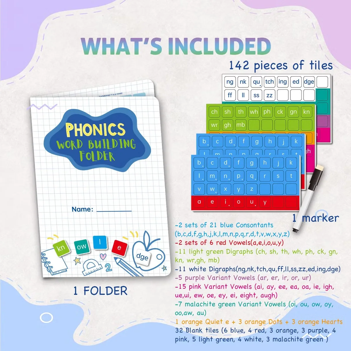 142PCS Набор обучающих магнитных плиток фонетики