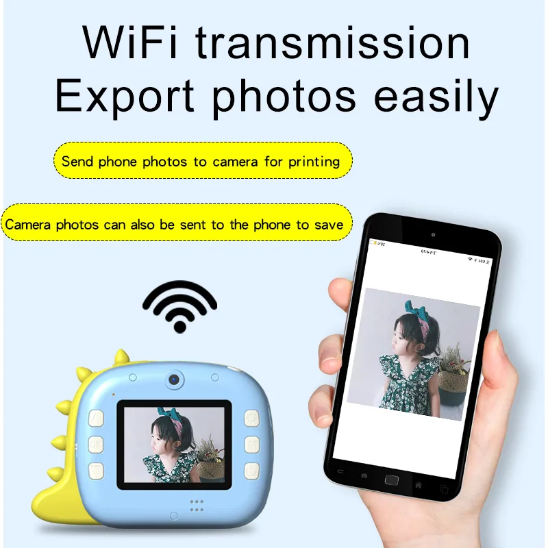 Камера для детей с мгновенной печатью WiFi 1080P Перезаряжаемая камера для детей с приложением для мальчиков и девочек