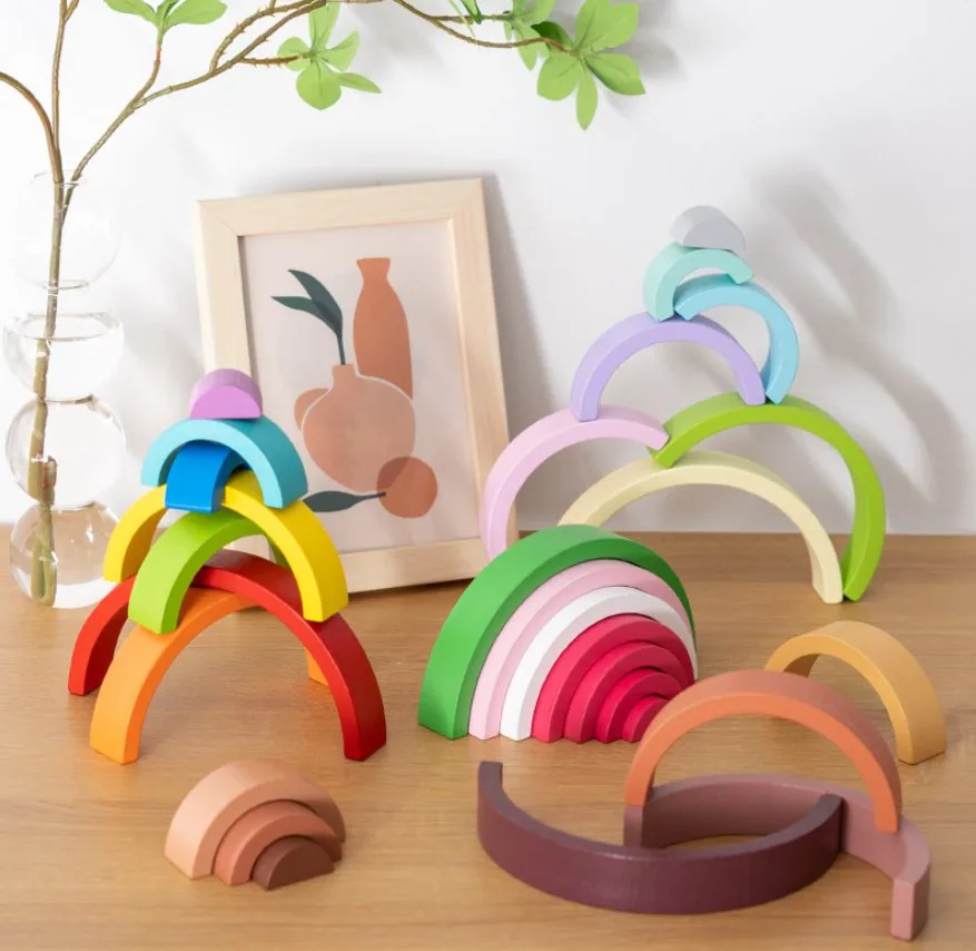 Детская обучающая игрушка деревянные радужные stacking блоки