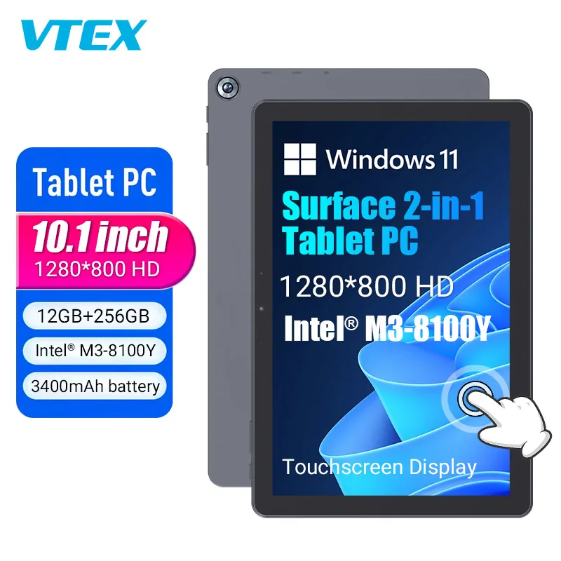10.1 " X86 Система ЦП M3-8100y 12GB 256GB Планшет Ноутбук Сенсорный экран Блютуз клавиатура Чехол для планшета Бизнес Офис 2 в 1 Планшет ПК