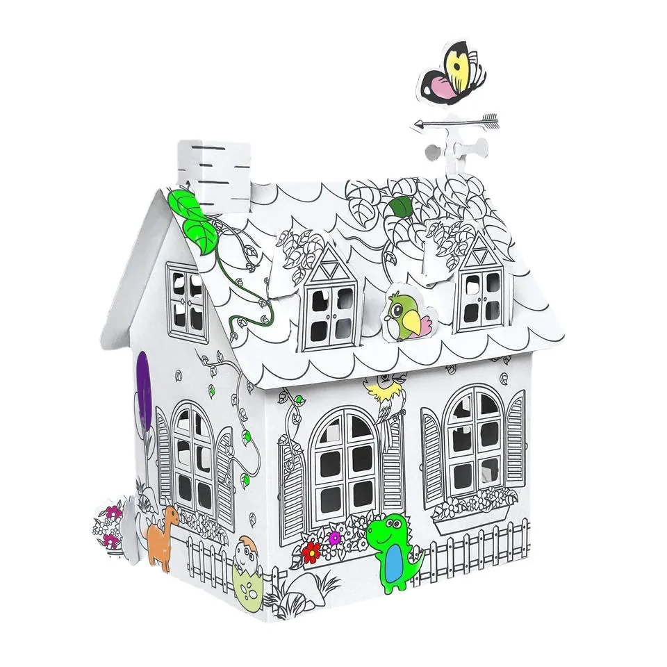 Фабрично настроенный детский креативный ручной doodle игрушка ремесло домик для раскрашивания бумажный домик DIY живопись коттедж цветная коробка