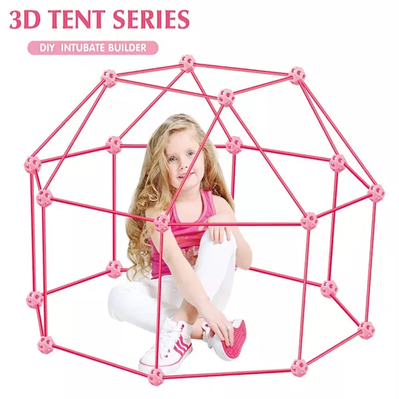 Томбо Оптовая Образовательная Строительная Конструкция Игрушки DIY 3D Серия Палаток 68PCS Розовая DIY Конструкция Для Детей Пластиковая Трубчатая Палатка Игрушка