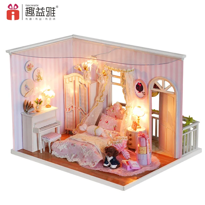 Новый красивый розовый DIY дома игрушки миниатюрная модель подарки для девочек