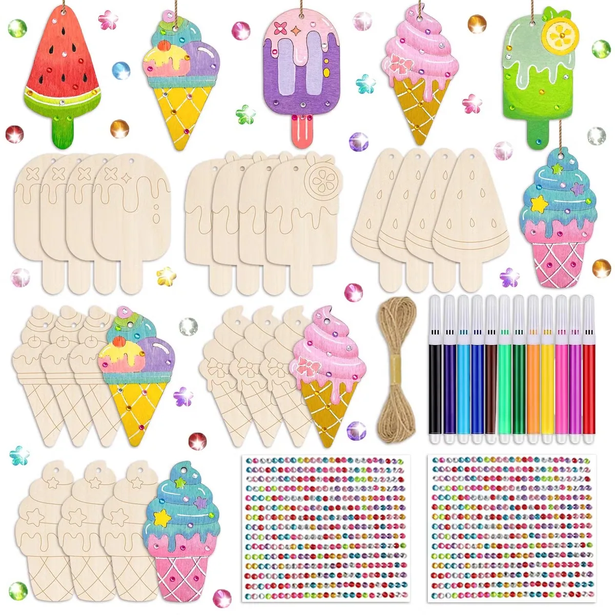 24PCS Набор незавершенных деревянных поделок для детей с маркерами для вечеринки