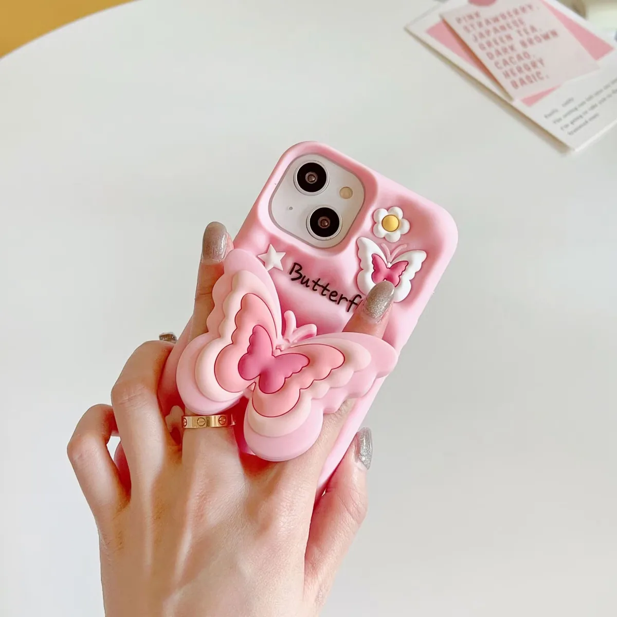 Кавайный 3D чехол для бабочки, совместимый с серией телефонов Apple, милый мультяшный чехол-стойка, мягкий силиконовый защитник от ударов для девочек и женщин