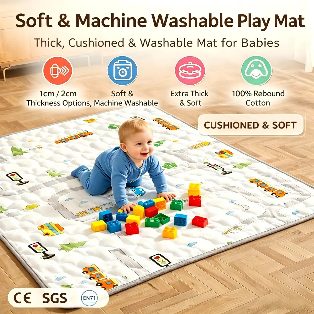 Мягкий и washable стеганый хлопковый детский игровой коврик для игровых зон и путешествий