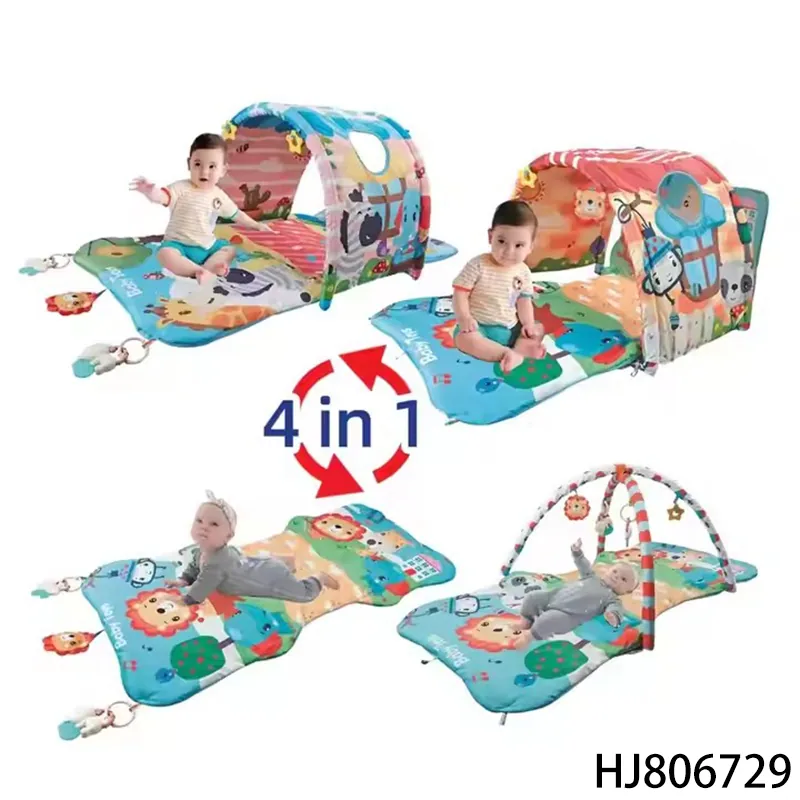 4-in-1 Игровой коврик для ползания с туннелем для пряток, сенсорный игровой мат для младенцев 6 месяцев+ Игрушка для раннего развития