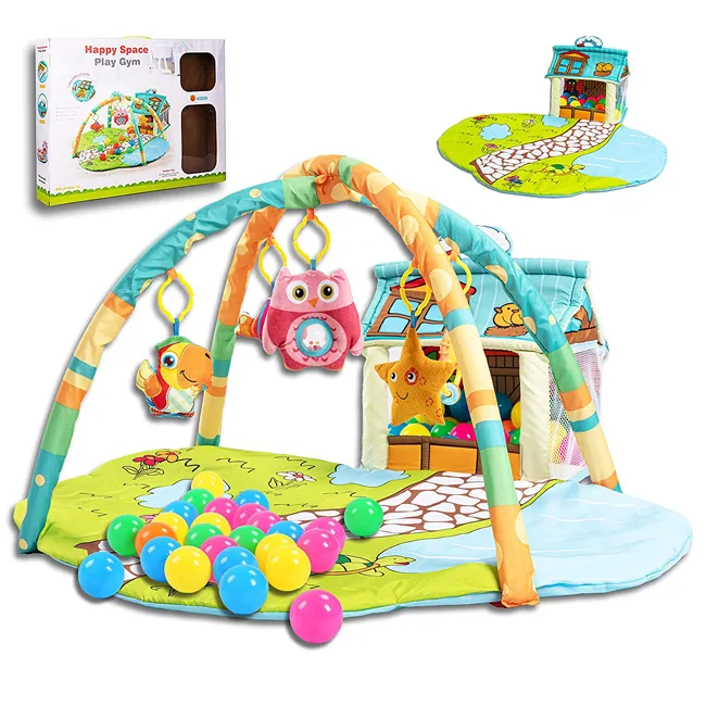Игровой коврик для малышей от младенца до toddler, раннее развитие, образовательный коврик с мячами и висячими игрушками