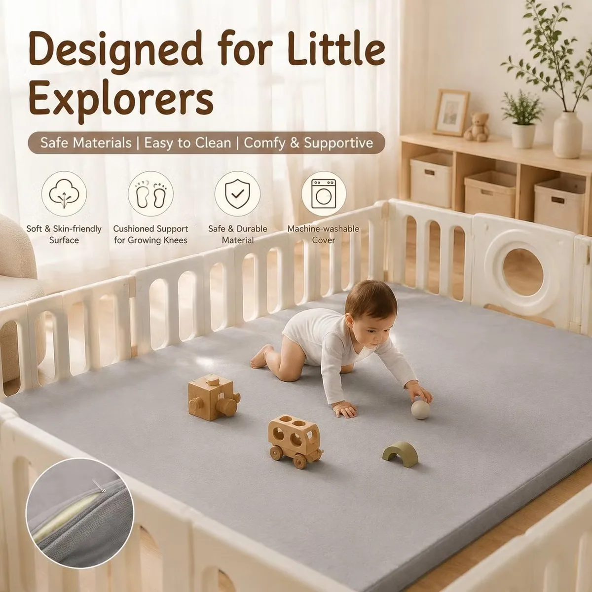 Толстый пенопластовый детский игровой коврик с съемным washable чехлом для indoor ползания и игры
