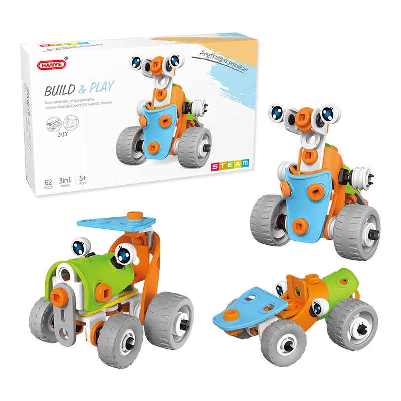 62PCS Детское образование 3-in-1 Сборка своими руками 3D Пазл-модель автомобиля игрушки STEM интеллектуальные пластиковые строительные блоки набор игрушек для детей