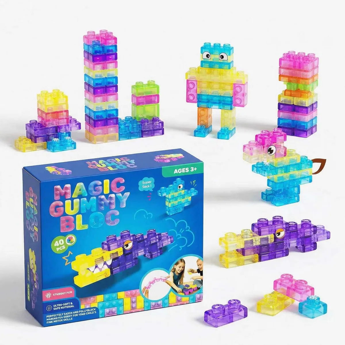 Желейные строительные блоки, мягкие ТПЭ блоки для stacking, образовательные конструкторы для детей, сенсорные игрушки для сборки