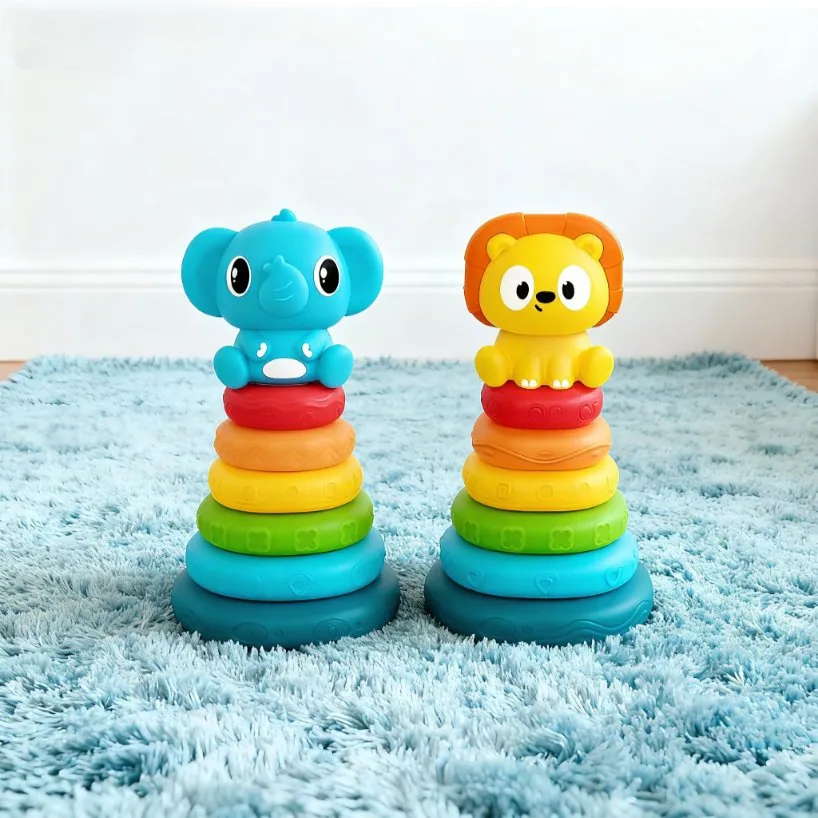 Игрушки для младенцев Aijh, сенсорные игрушки Монтессори, кольца для stacking, стеклянные кольца из ПВХ и силикона, образовательная игрушка для stacking для 0-12 месяцев