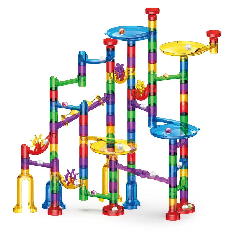 Игровые игрушки для обучения: мраморный трек 130PCS Конструктор для детей, игрушки с мраморным бегом, рельсовые игрушки