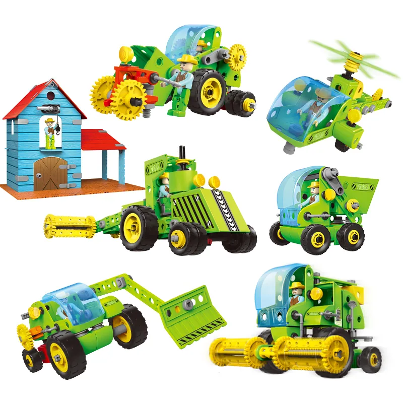 153PCS 8-in-1 Творческая ферма Тема DIY Модель грузовика Строительная игрушка Образовательный самосборный транспортное средство Блок игрушки для детей