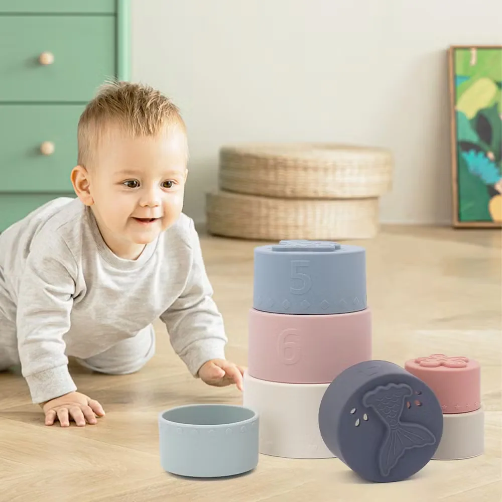 Мягкие силиконовые игрушки, набор для nesting, стаканчики для stacking, игрушка для купания, водные игры, подарок для ребенка