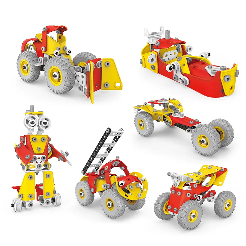 196PCS 6 в 1 Креативный набор для сборки грузовика DIY STEM для детей, игрушки с винтами и гайками, образовательные строительные блоки для детей