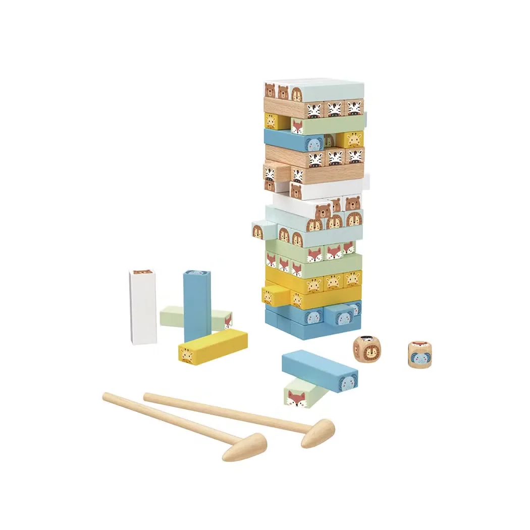 Деревянная башня-игрушка, игрушка для stacking животных, строительный блок, деревянный сбалансированный строительный блок