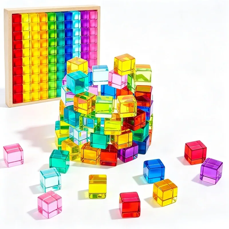 Монтессори сенсорная образовательная игрушка для stacking, красочные акриловые строительные блоки, набор для игры в башню для раннего обучения детей