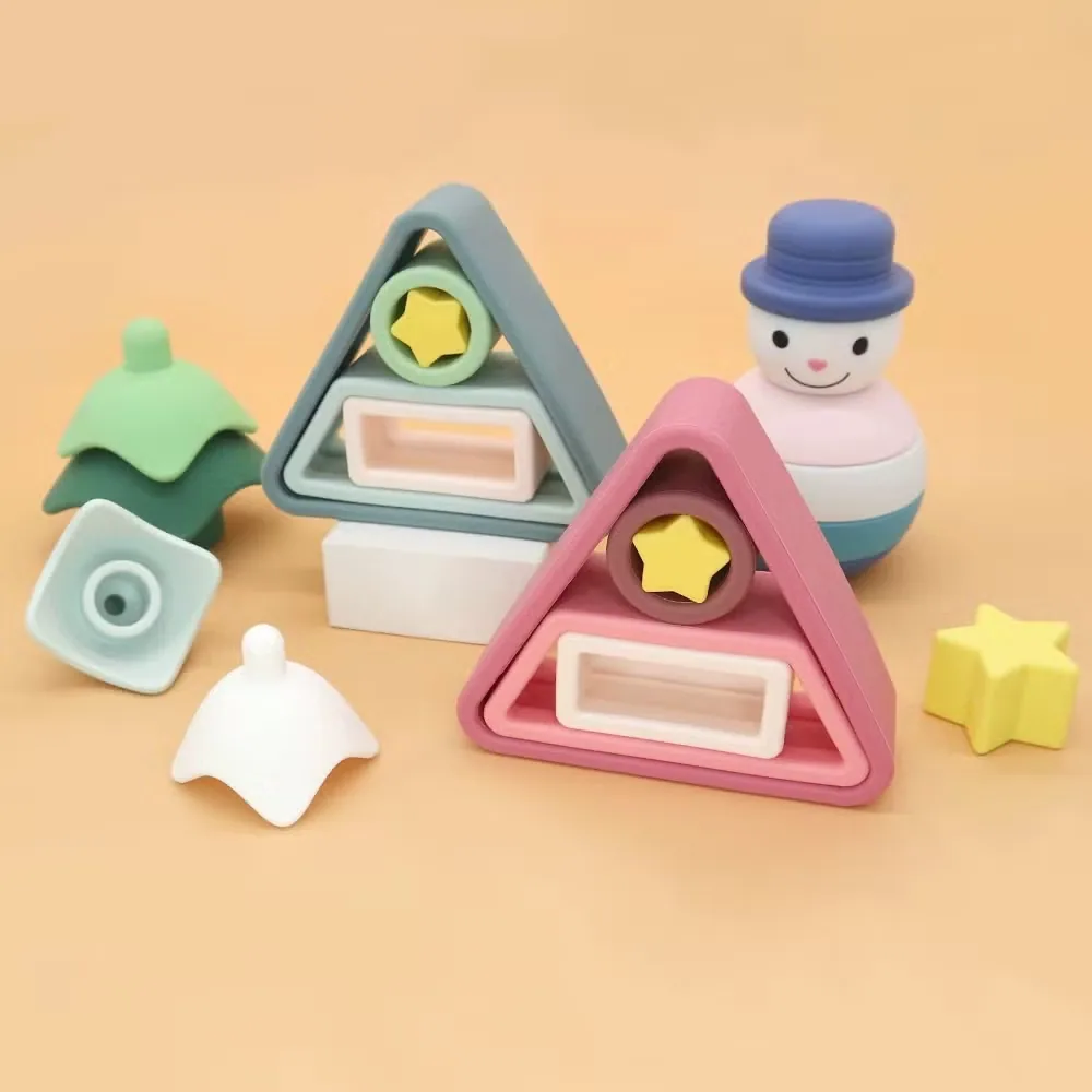 Игрушки для малышей Силиконовые stacking игрушки Строительные блоки Раннее образование Сенсорные игрушки для малышей