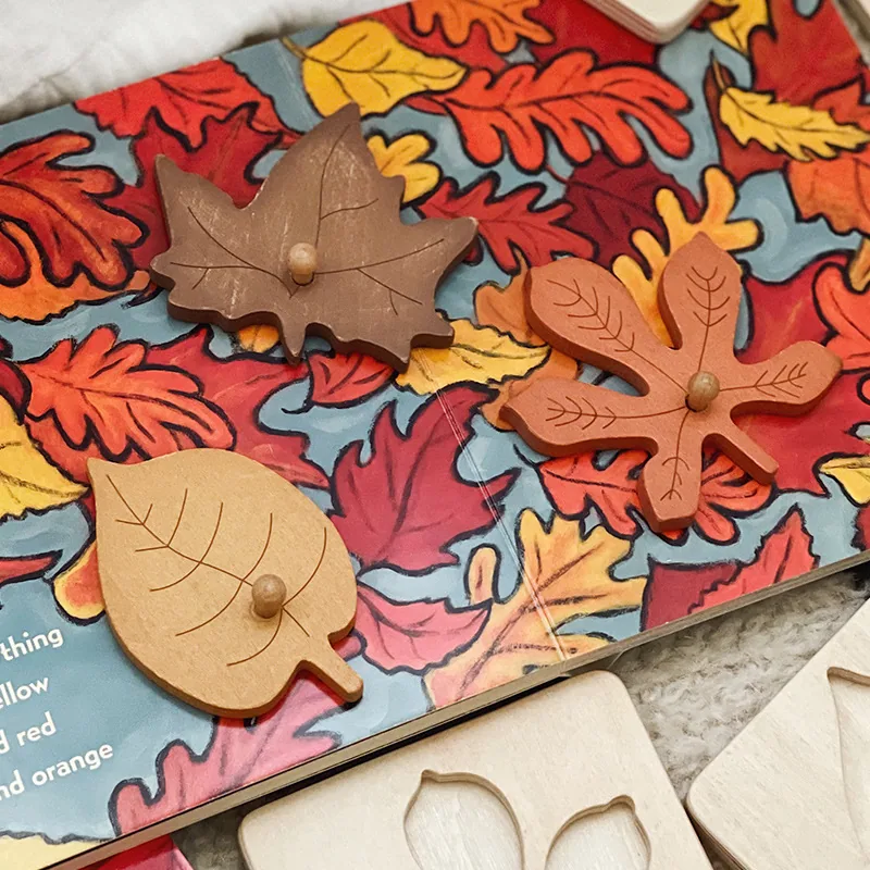 Деревянная головоломка с листьями на доске для штифтов Montessori, игрушка для сопоставления растений