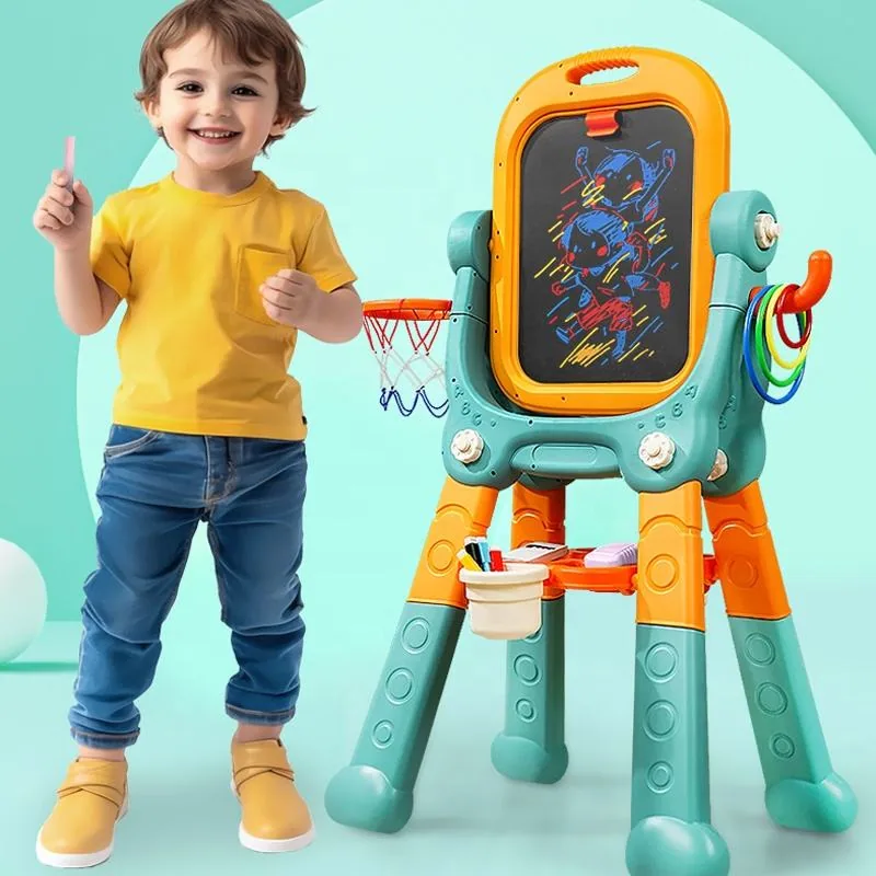 Самтой Двусторонняя Регулируемая Высота Рисовальная Доска Игрушка 3D Волшебная Рисовальная Доска с Баскетбольным Кольцом и Игрой в Кольцеброс