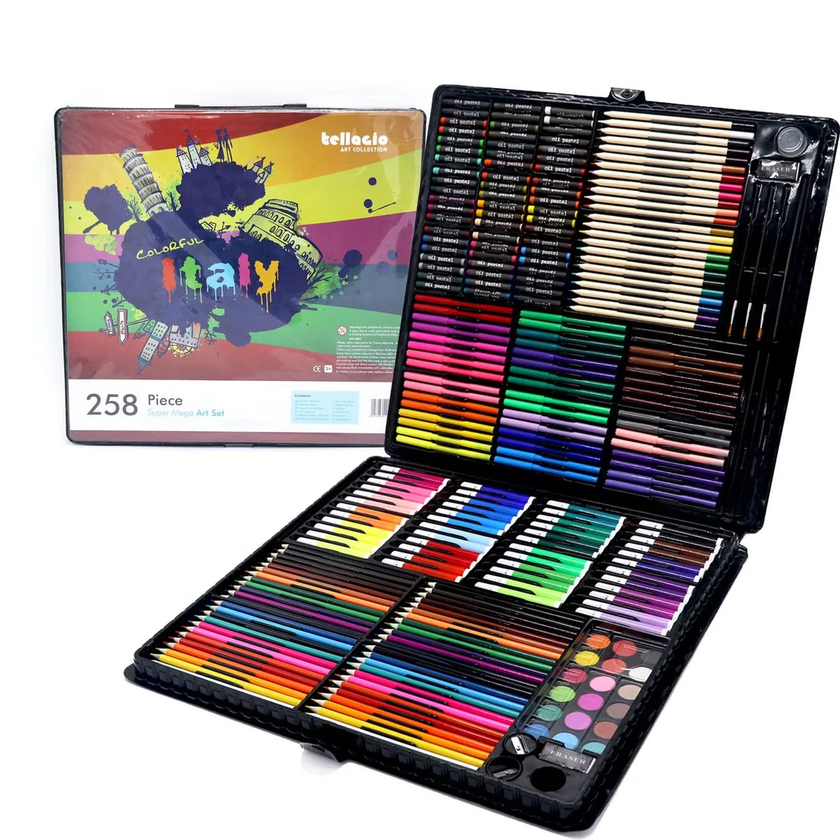 258PCS Набор художественных принадлежностей для рисования для детей, мальчиков и девочек, студентов, подарок на Рождество, день рождения, праздник