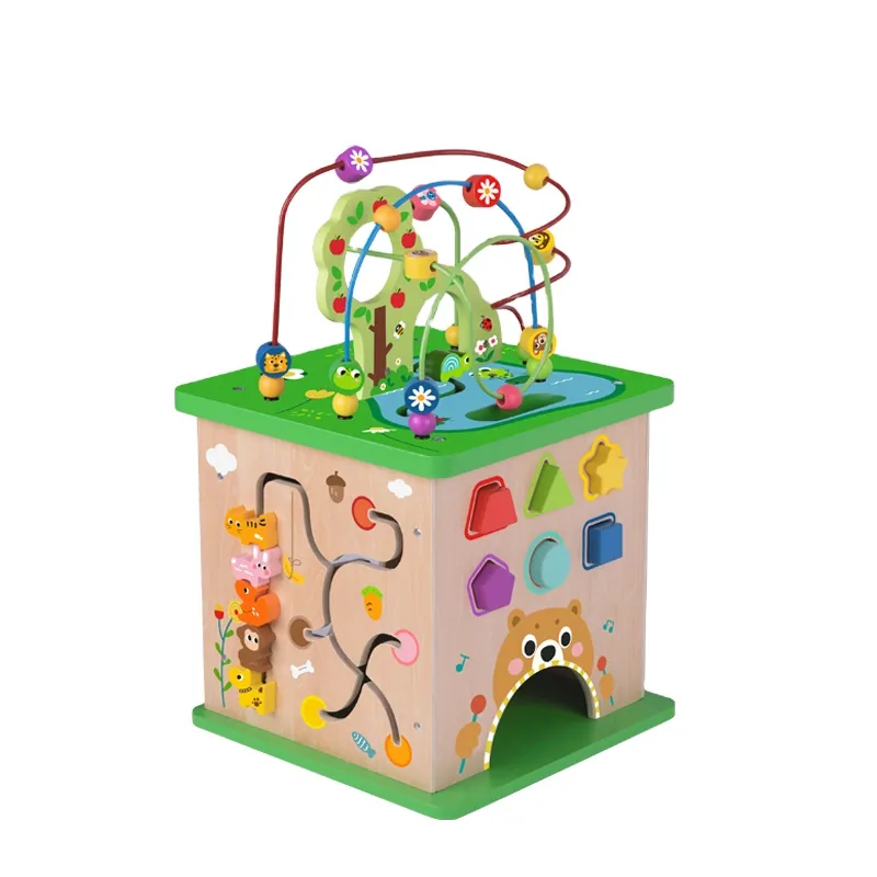 Многофункциональная деревянная игрушка-лабиринт в виде куба, игровая коробка с животными "Счастливая ферма", большой сундук с сокровищами для детей