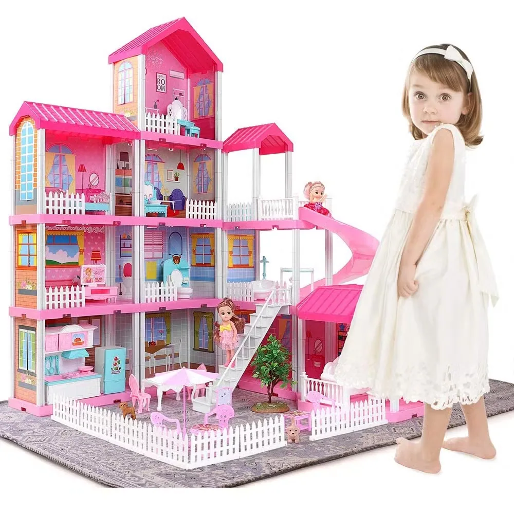 Домик для кукол Tombotoys DIY Коттедж Мечта девочек Игрушки для строительства с 2 дюймовыми куклами Интересный DIY домик для кукол
