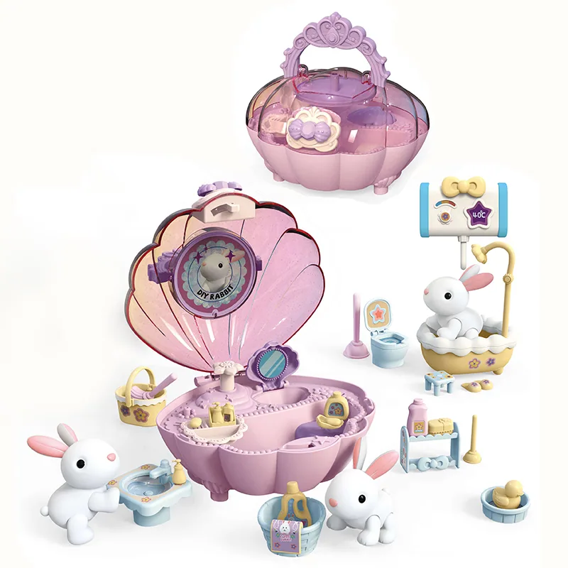 Игрушечный домик для кукол для девочек, набор для рисования, washable, игрушечный дом для кукол, креативный набор для душа с кроликом, портативные игрушки в сумке для девочек