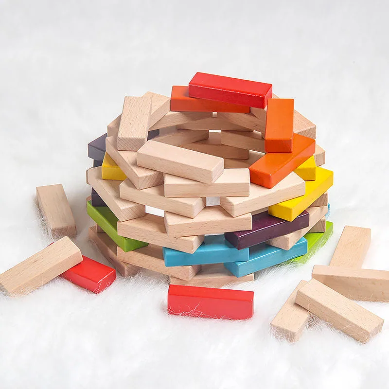 Принц Мама Бич Вуд 54-Piece С stacking блоки DIY Монтессори вдохновленные образовательные строительные игрушки для детей в возрасте 3-6 коробка