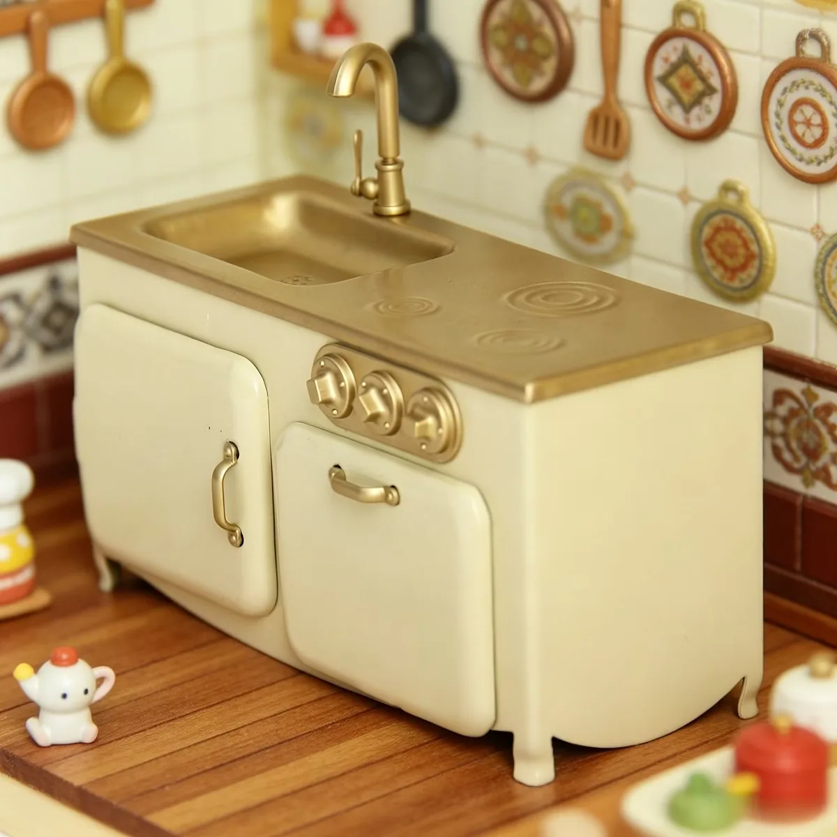1: 12 Игровой набор для кухни с раковиной из металла для украшения кукольного домика