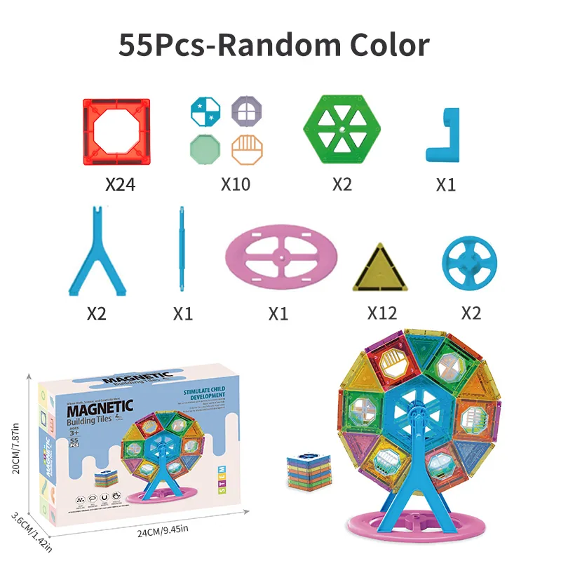 55PCS Магнитные строительные плитки 3D Конструкционные блоки игровые доски
