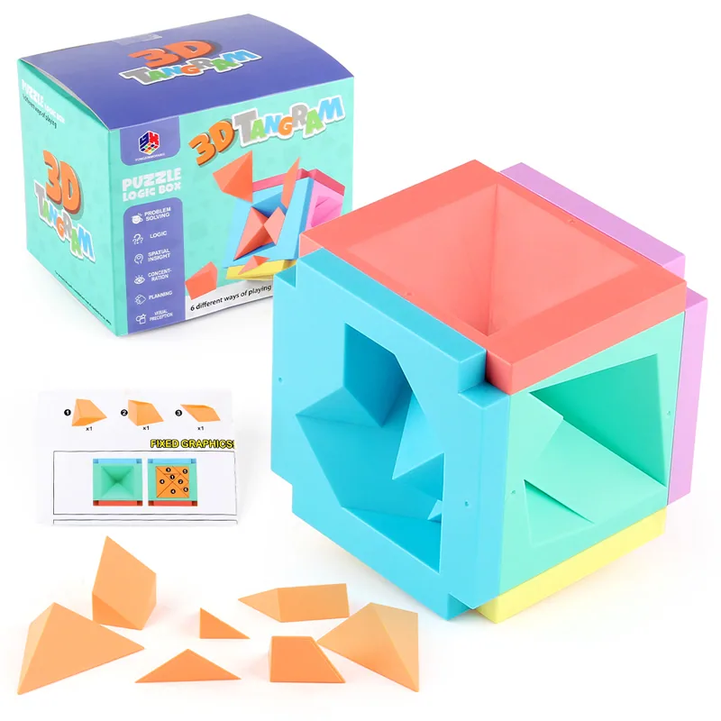 3D Игровые игрушки Монтессори для обучения, геометрические формы, DIY пазл, танграм, интеллектуальные образовательные игрушки