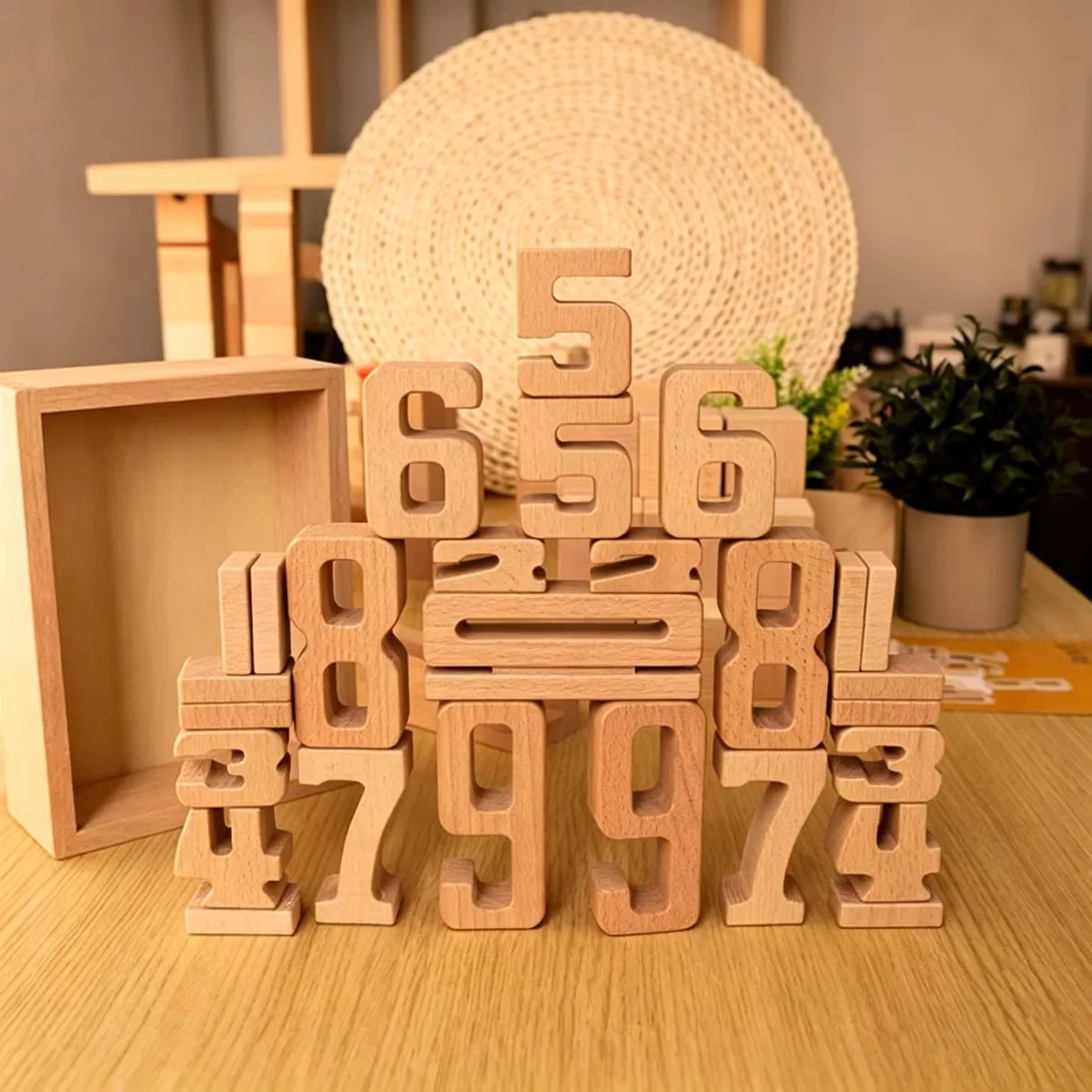 Детские stacking блоки из бука для чисел, творческая математическая обучающая игрушка