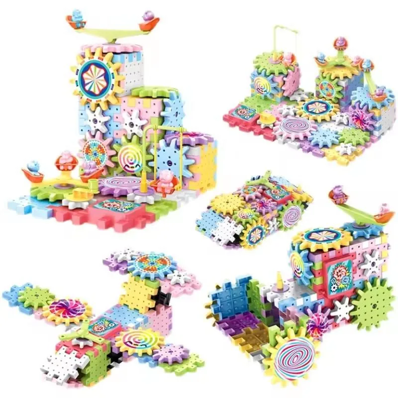 Самтойцн 3D Стем 83PCS Блок Переменная Головоломка Игрушки Взаимосвязанные Блоки Формы Электрическая Передача Вращающиеся Строительные Блоки для Детей Образовательные DIY Кирпич Пластиковая Игрушка