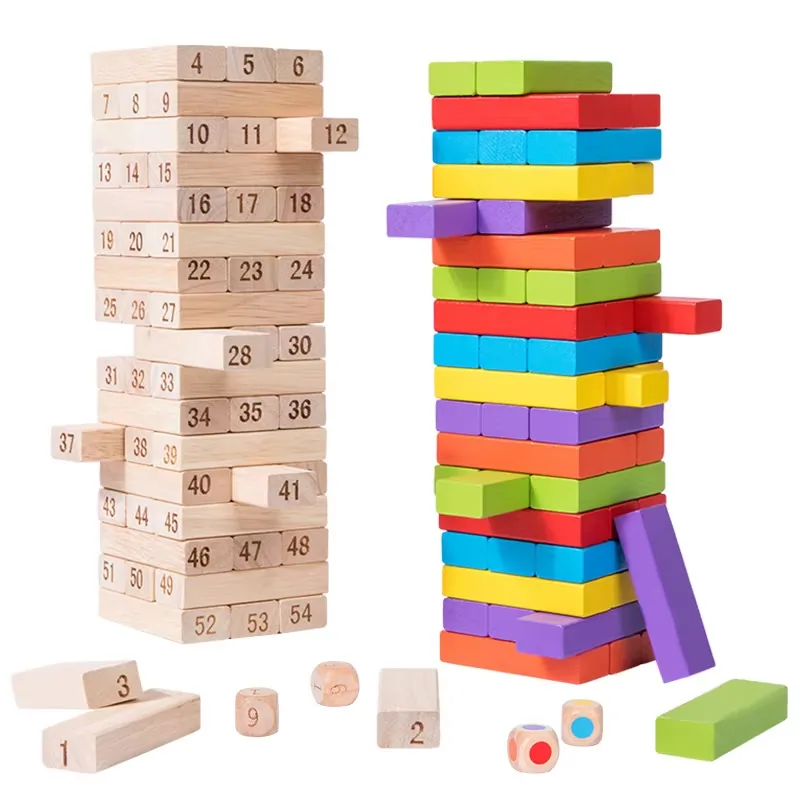 Оптовая 54PCS Деревянная игра с числами, строительные блоки, настольная головоломка, игра на укладку, образовательные игрушки для взрослых и детей