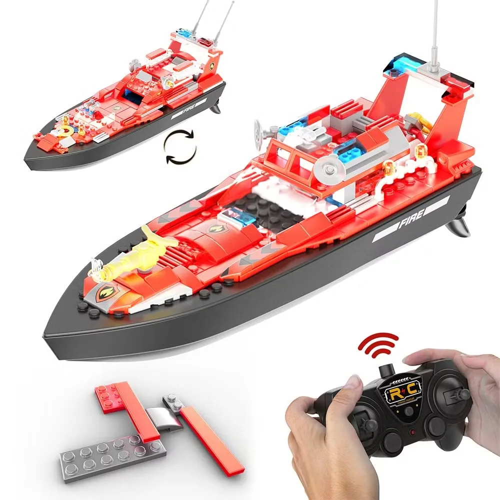 V102 Игрушки STEM своими руками 170PCS Конструктор RC Пожарная лодка с 2.4GHz Пультом управления для мальчиков и девочек