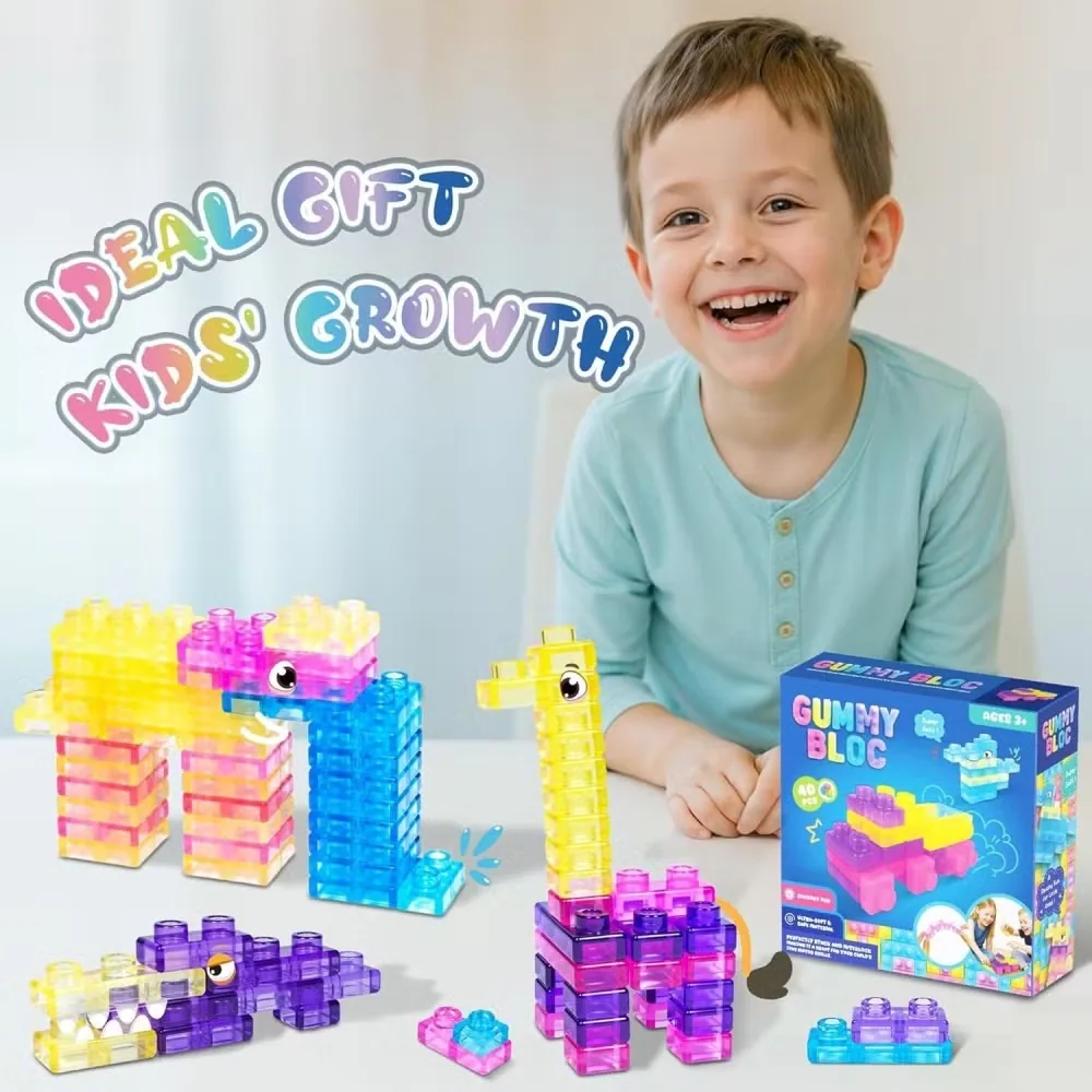 40PCS Мягкие желейные строительные блоки игрушка для снятия стресса мягкие сенсорные строительные игрушки жевательные блоки игрушки для снятия напряжения для взрослых и детей