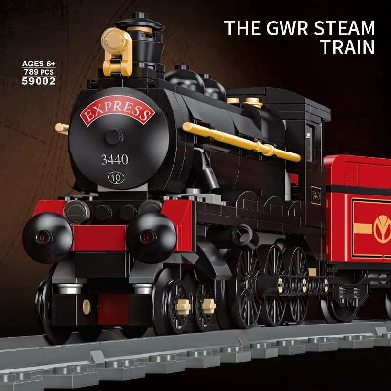 Модель паровоза Gwr из строительных блоков, 789 PCS винтажный локомотив с вагонами и железнодорожными путями