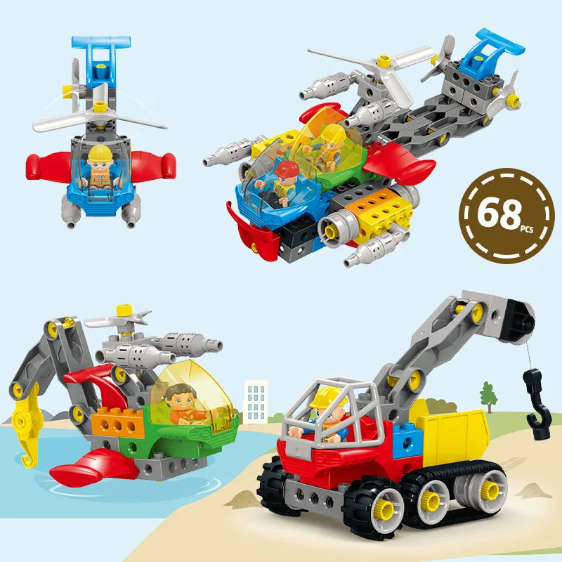 68PCS Конструктор детский строительный блоки игрушки креативный самолет грузовик модель образовательный набор строительных блоков для малышей 3+