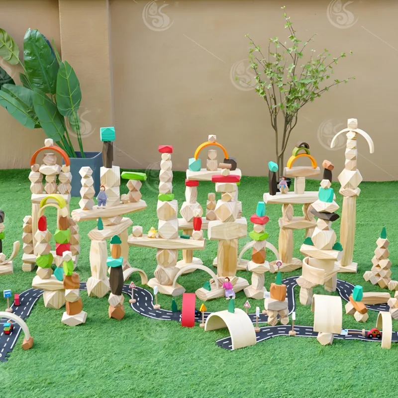220-Piece Натуральные гигантские фасетные деревянные stacking блоки